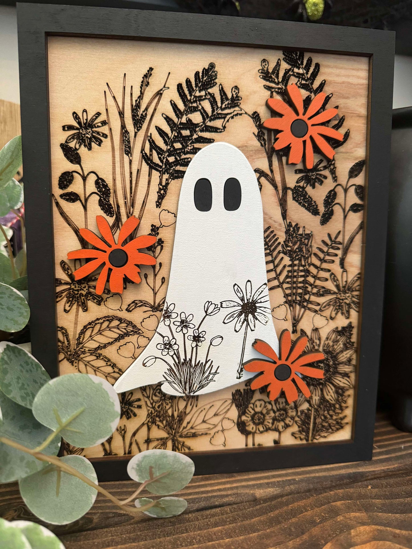 3D Framed Ghost with Flowers