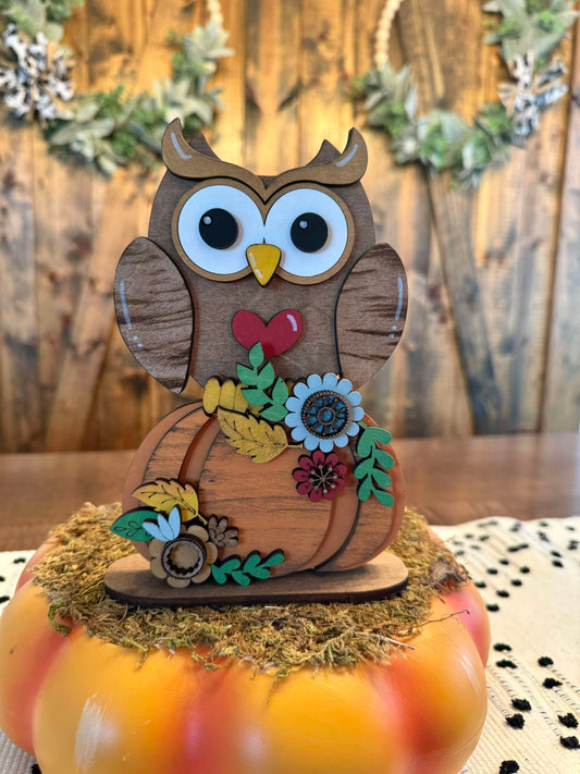 3D Standing Owl on Pumpkin