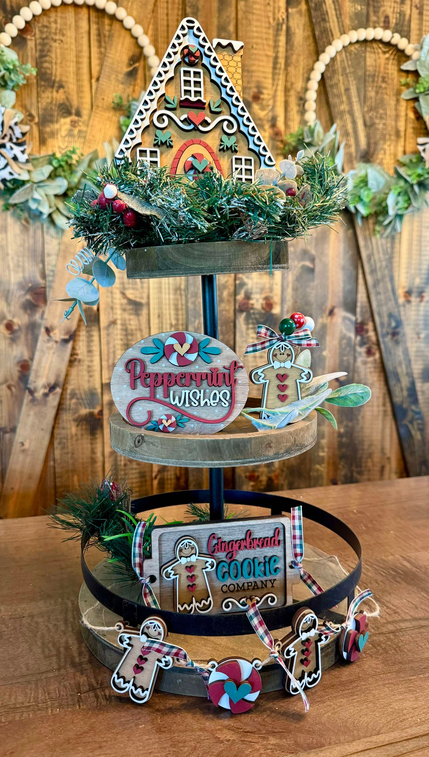 3D Tiered Tray Decor - Gingerbread and Peppermints