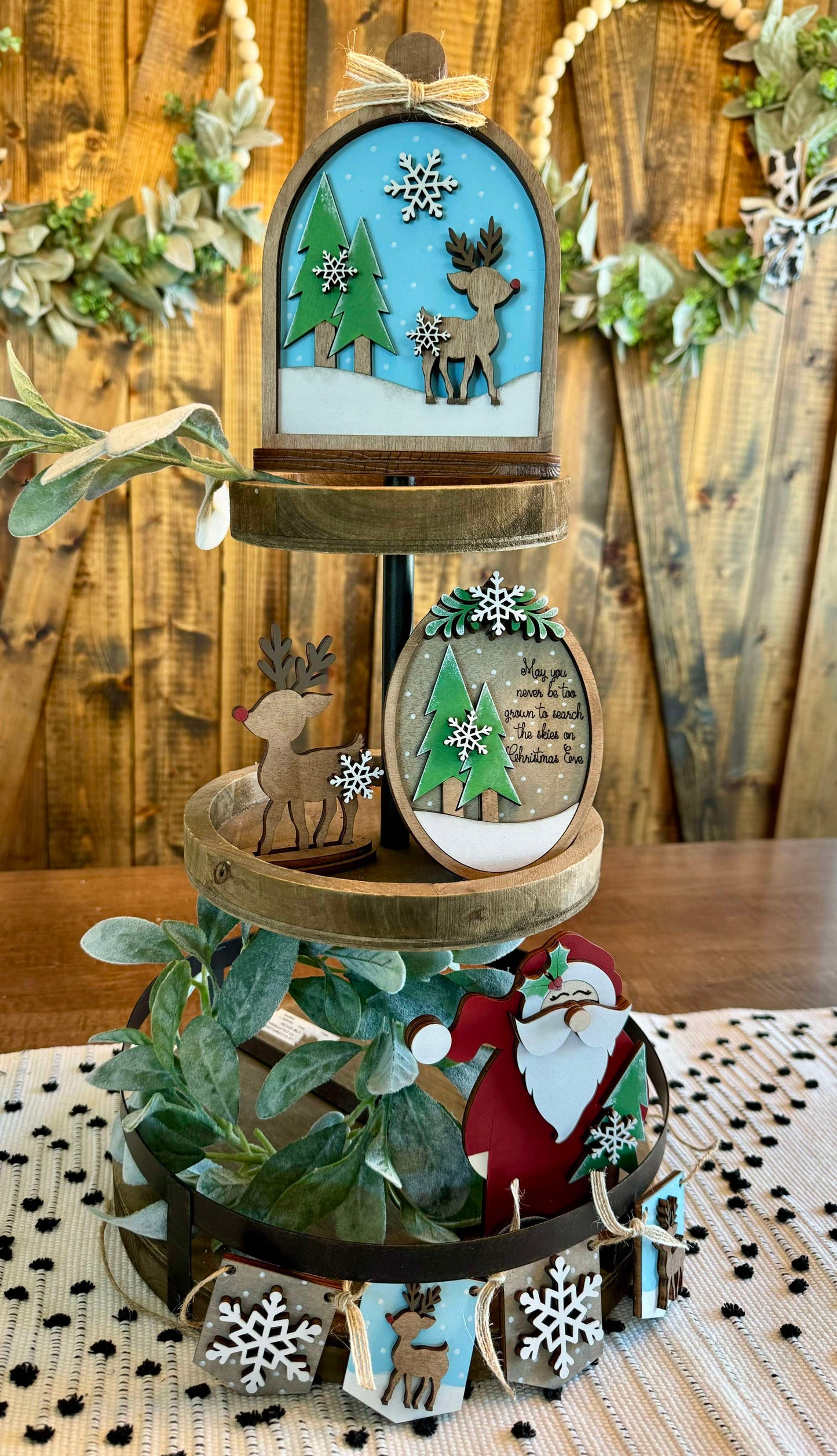 3D Tiered Tray Decor - Winter Santa and Reindeer