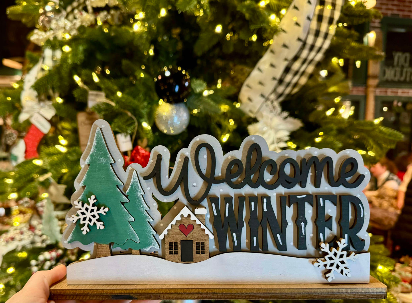 3D Standing Welcome Winter with House and Trees Display