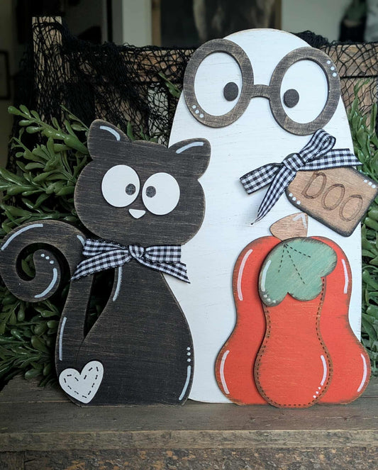 3D Standing Ghost with Cat and Pumpkin