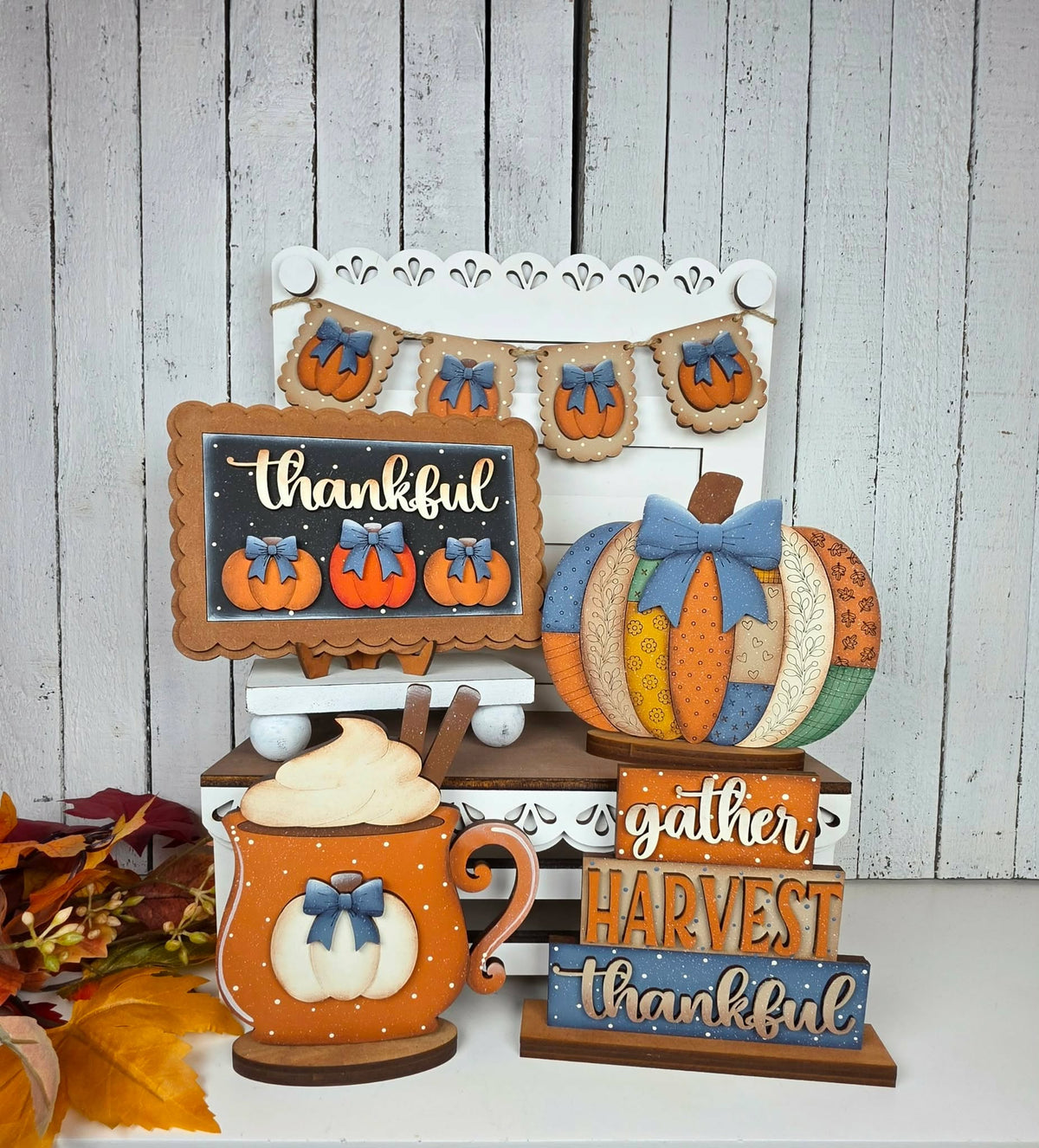 3D Tiered Tray Decor - Pumpkins with Latte