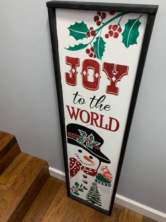 Joy to the world with snowman and bird