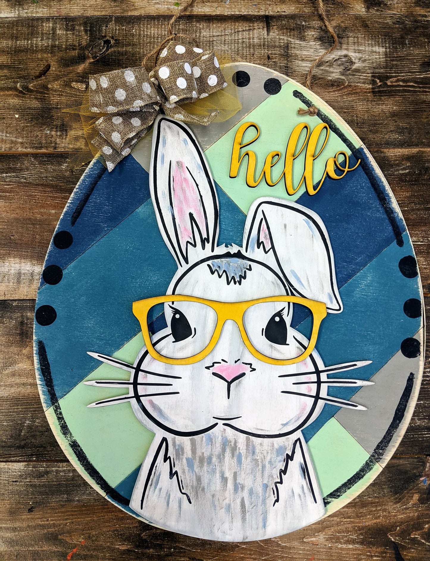 3D Door hanger Egg- Bunny Nerd Hello