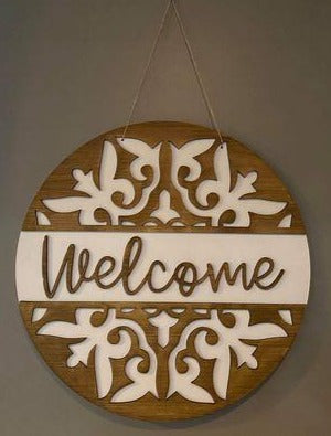 3D Door hanger Welcome with Split Decorative Design