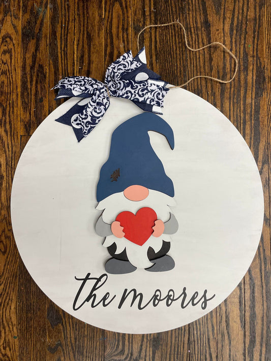 3D Seasnonal Interchangeable Gnome with family name Door hanger