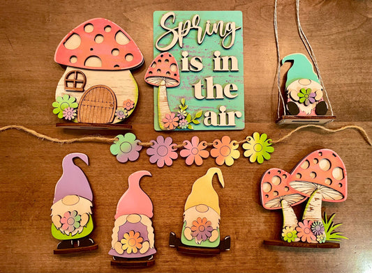 3D Tiered Tray Decor - Spring is in the air with Gnomes and Mushrooms