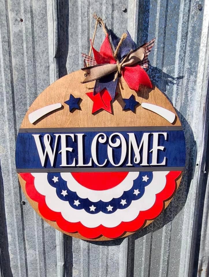 3D Door hanger Welcome with Patriotic banner