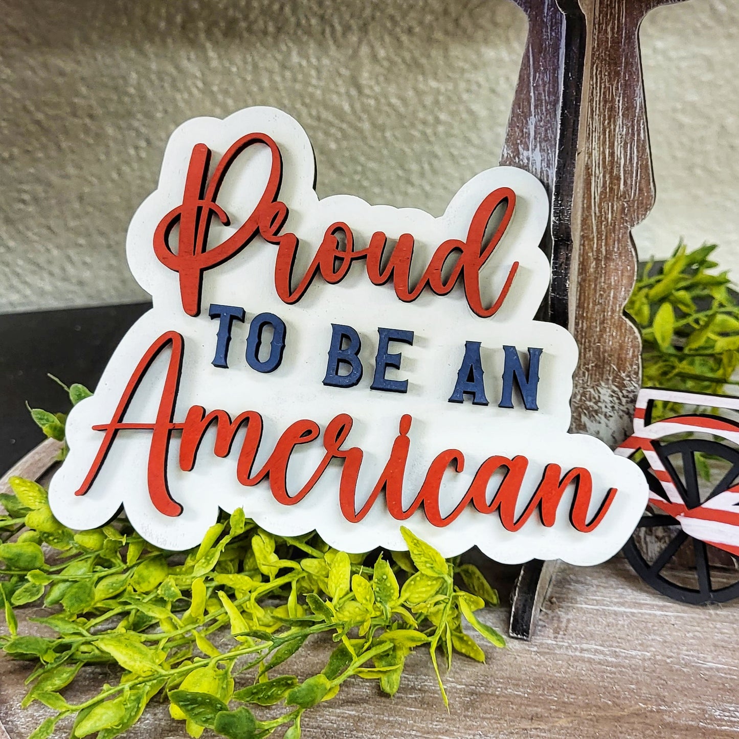 3D Tiered Tray Decor - Patriotic Bike Tray