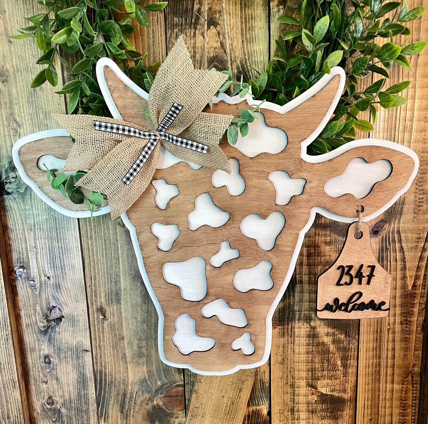 3D Door hanger - Cow head doorhanger with welcome and number