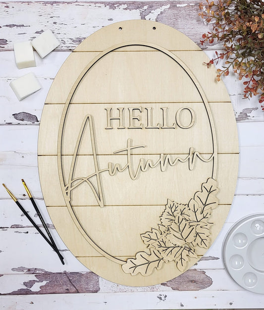 3D Door hanger - Hello Autumn Oval with border and leaves