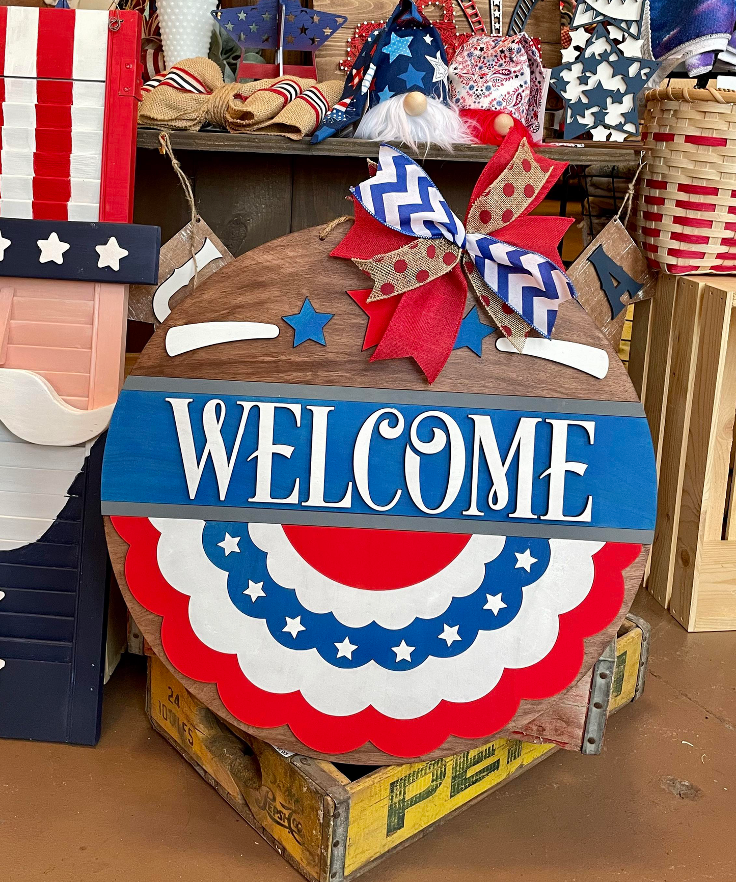 3D Door hanger Welcome with Patriotic banner