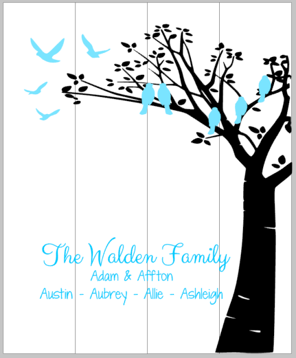 Tree with birds-Family name, couples name and children's names