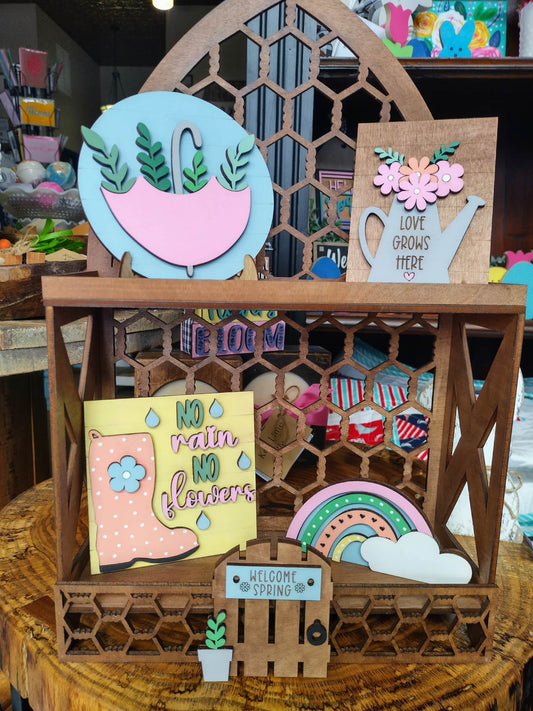 3D Tiered Tray Decor - Spring - No Rain No flowers