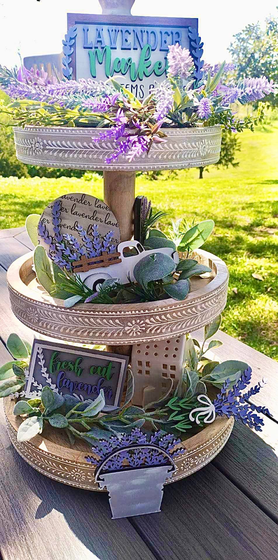 3D Tiered Tray Decor - Lavender