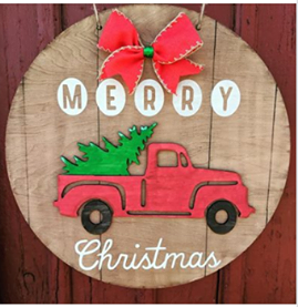 3D Door hanger Merry Christmas truck