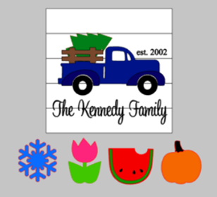 3D Seasonal interchangeable Family name Truck 17x17