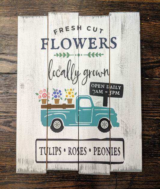 Fresh cut flowers with truck