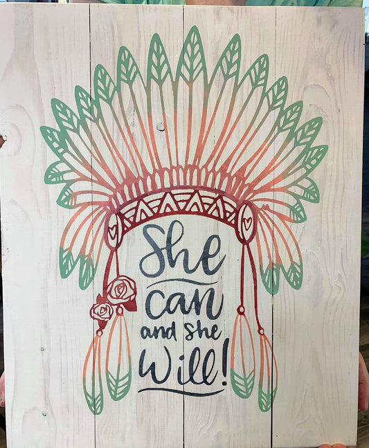 She can and she will Indian head dress