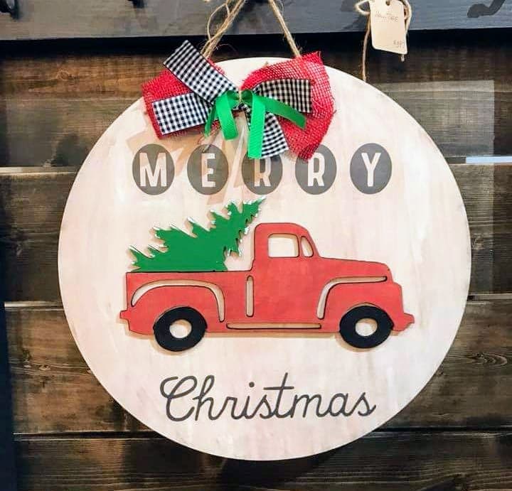 3D Door hanger Merry Christmas truck