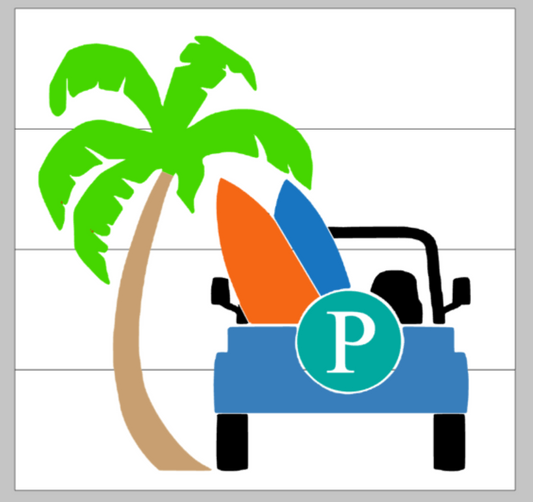 Jeep with Letter and Palm tree