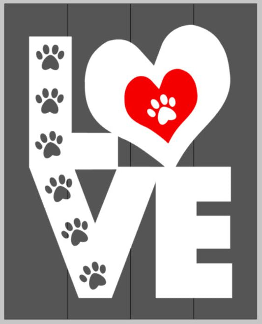 Love with paw prints in the letters