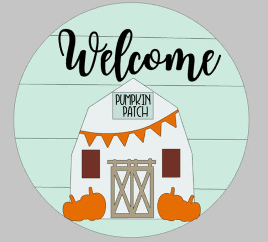 Door hanger Welcome Fall barn ROUND