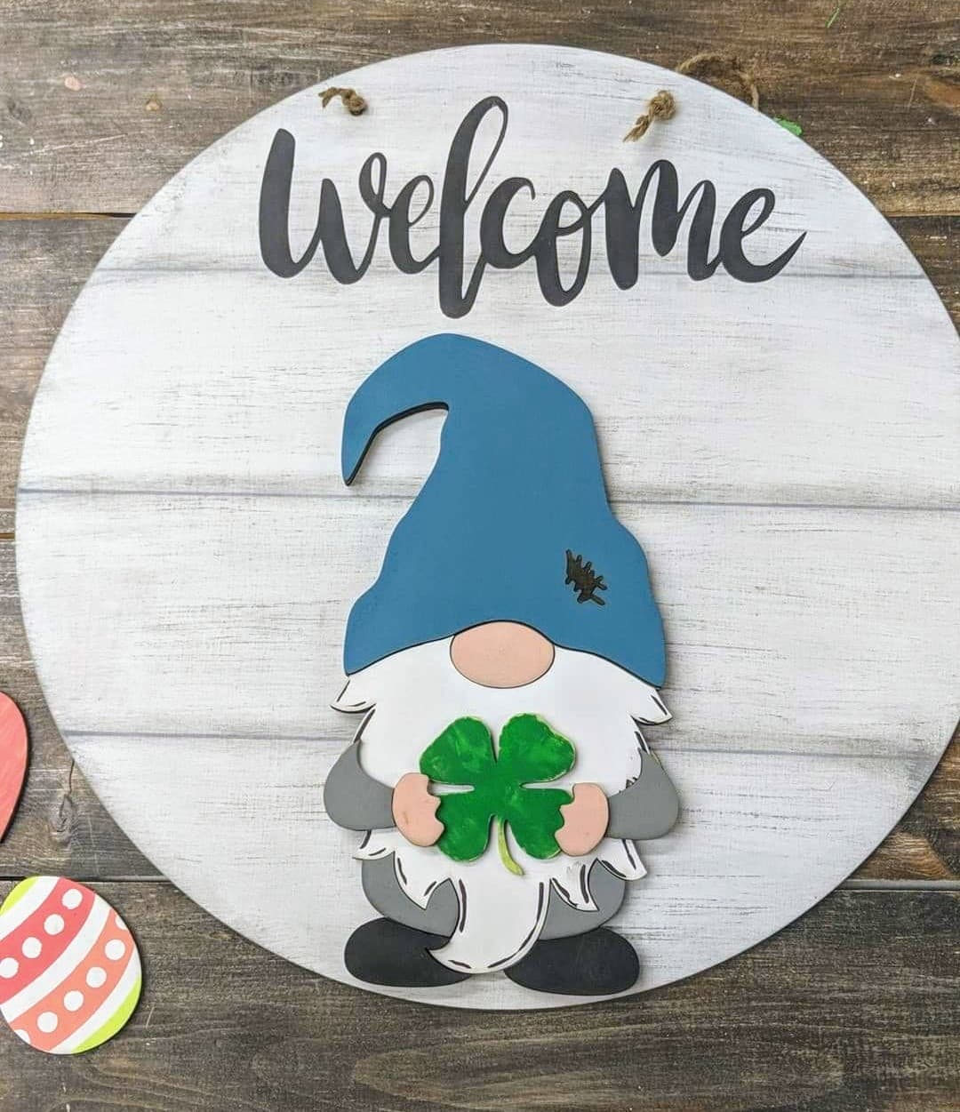 3D Seasnonal Interchangeable Gnome Cursive Welcome Door hanger