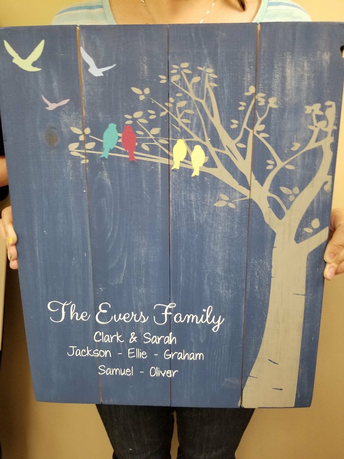 Tree with birds-Family name, couples name and children's names