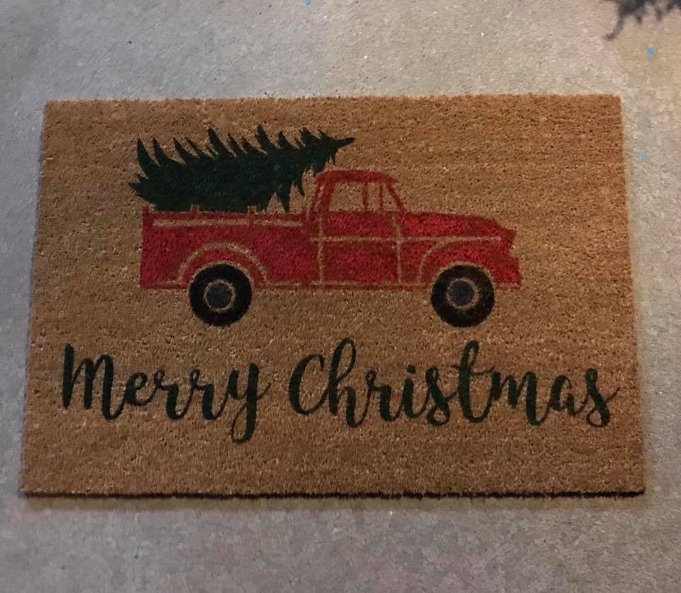 Merry Christmas with truck and tree