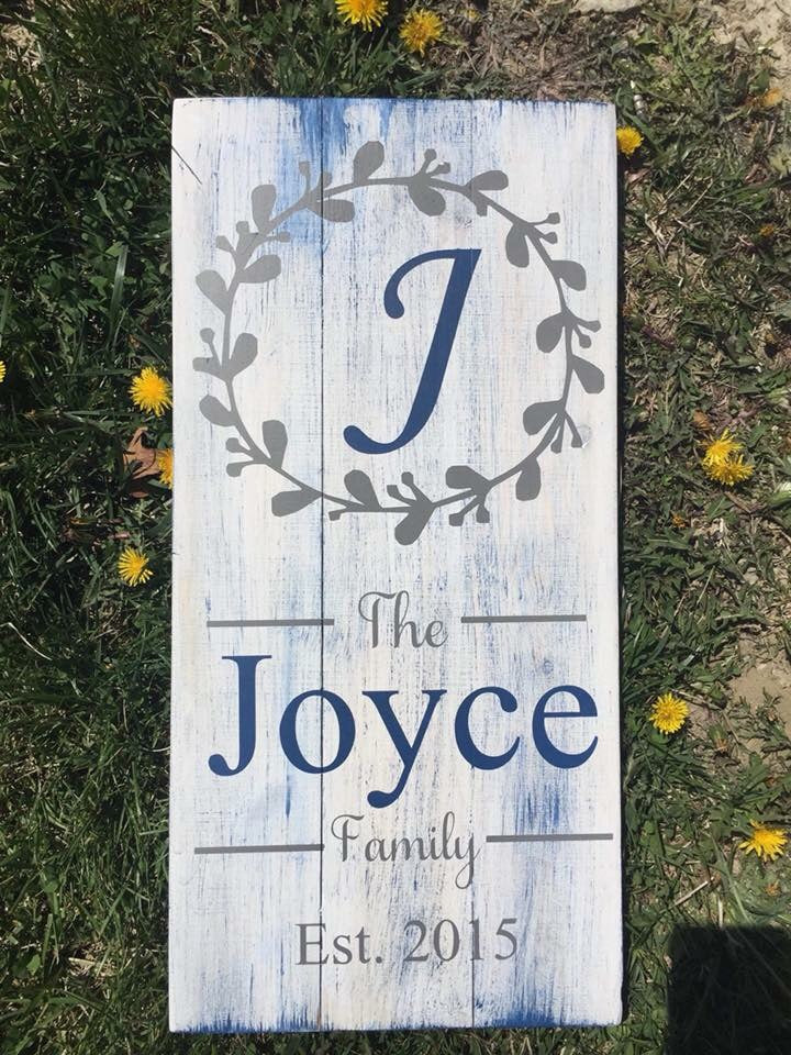 Family name with letter wreath design and date