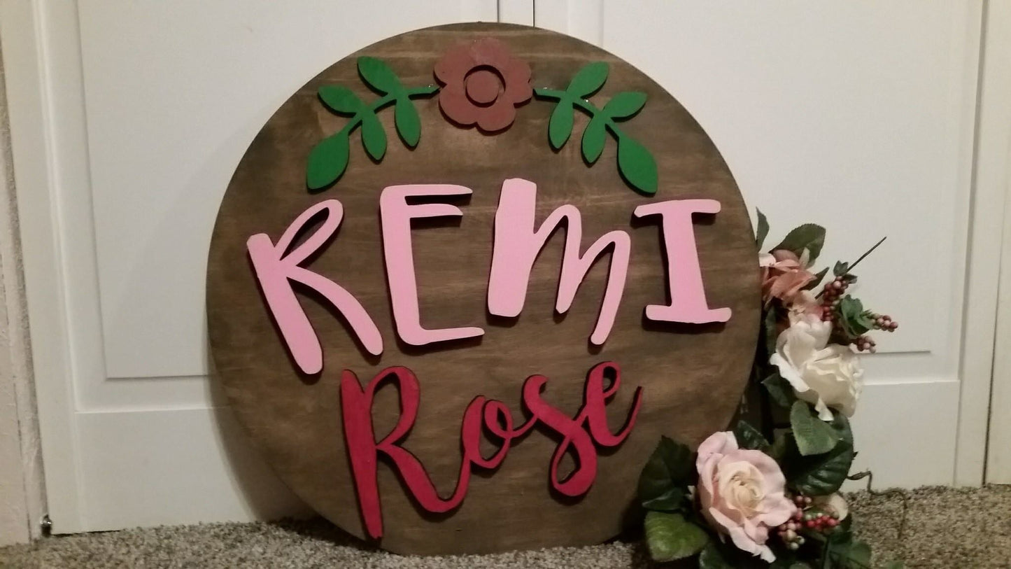 3D Name with flower round sign