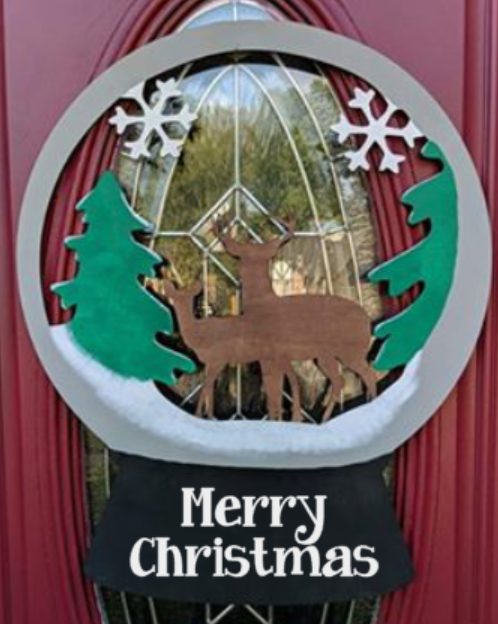 Door hanger Snowglobe with deer-Merry Christmas