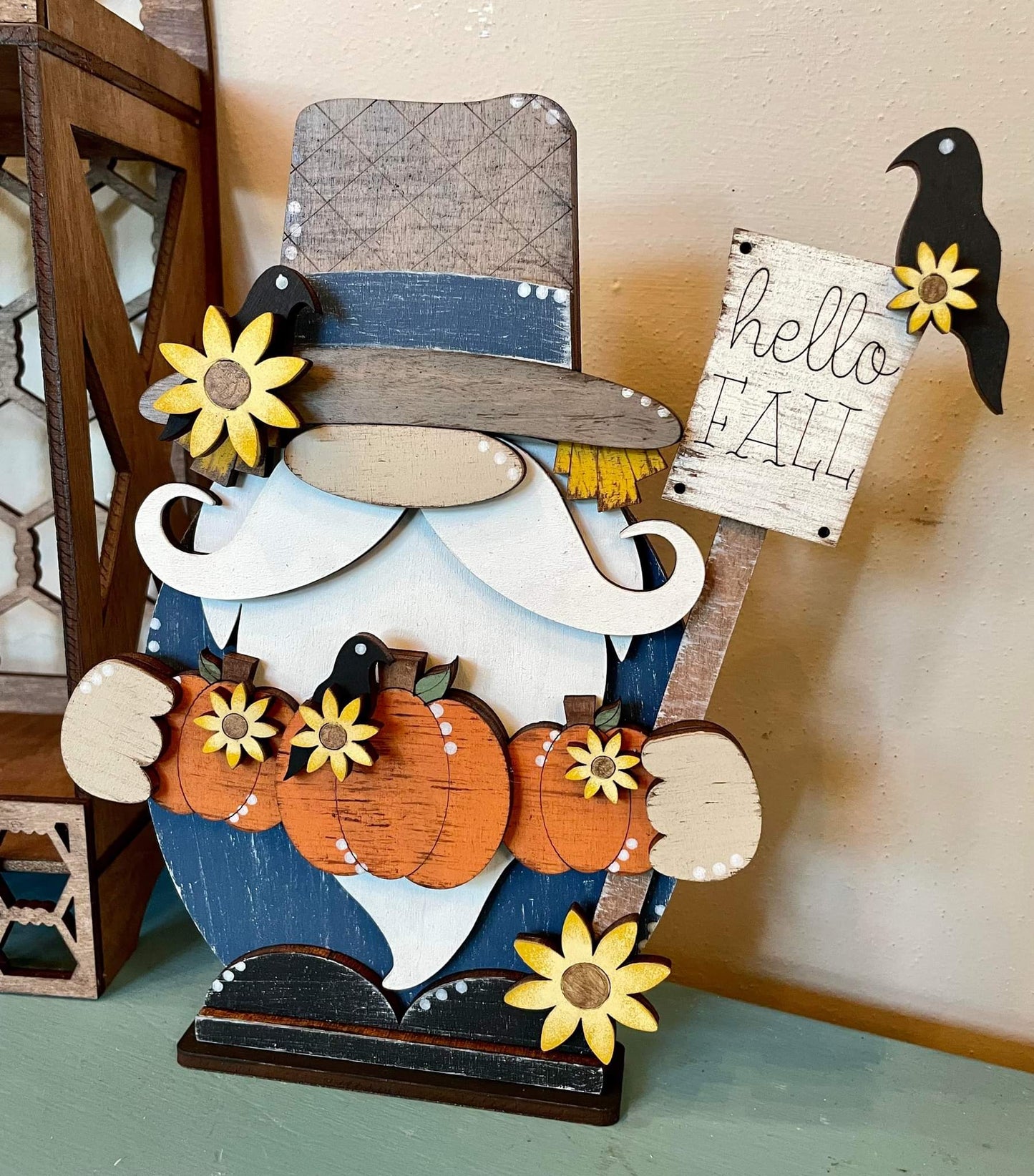 3D Standing Fall Gnome with pumpkins